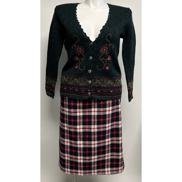 VTG Style Wool Blend Red Tartan Plaid Midi Skirt Sz 22W Preppy Classic Timeless - Picture 1 of 12